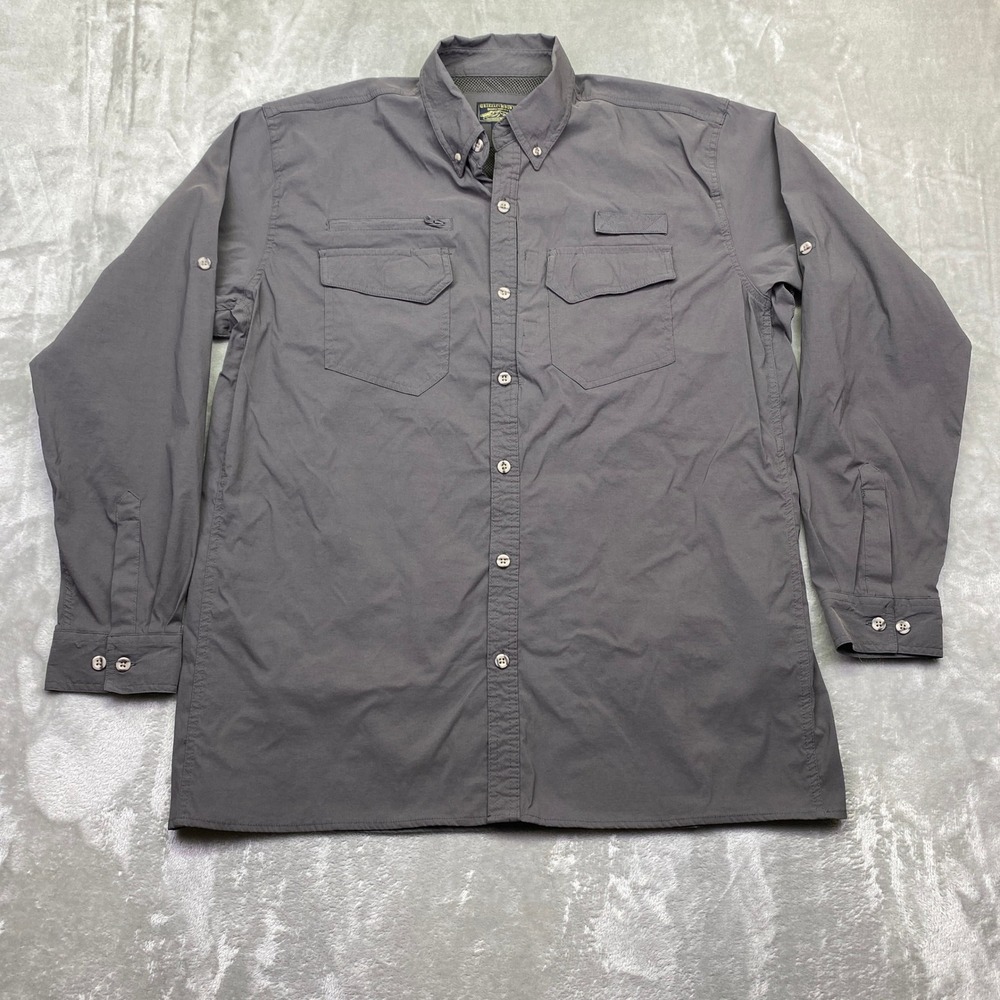 Grizzly Mountain Mens XL Long Sleeve Button‎ Up Shirt Gray Nylon Spandex Outdoor